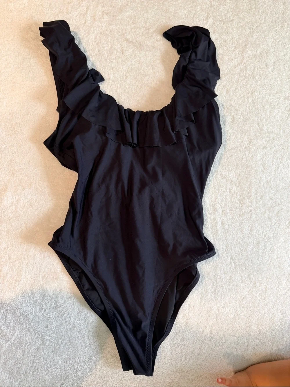 J. Crew Black Ruffle Strap u-Back One-Piece Swimsuit